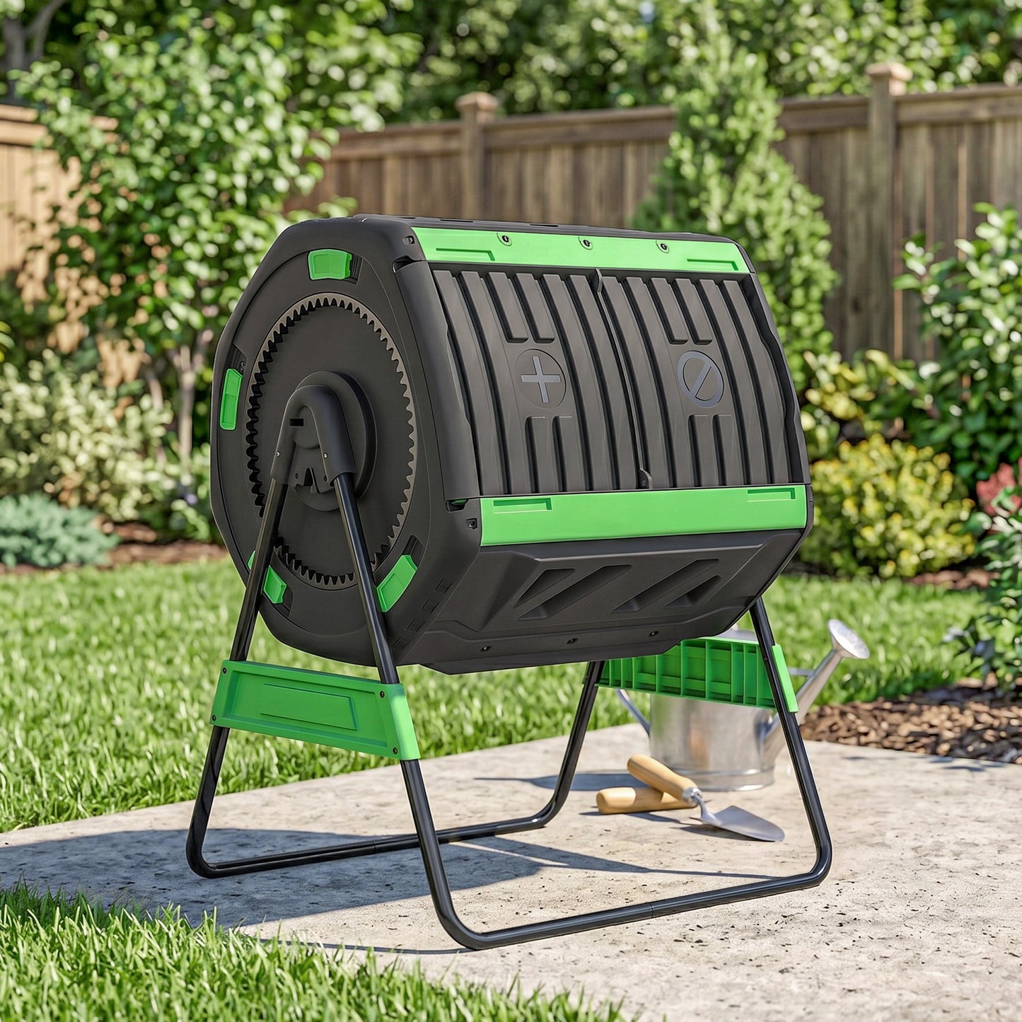 Garden Compost Bin, 200L Dual Chamber Tumbling Composter with Adjustable Vents, BPA Free Compost Tumbler, Green
