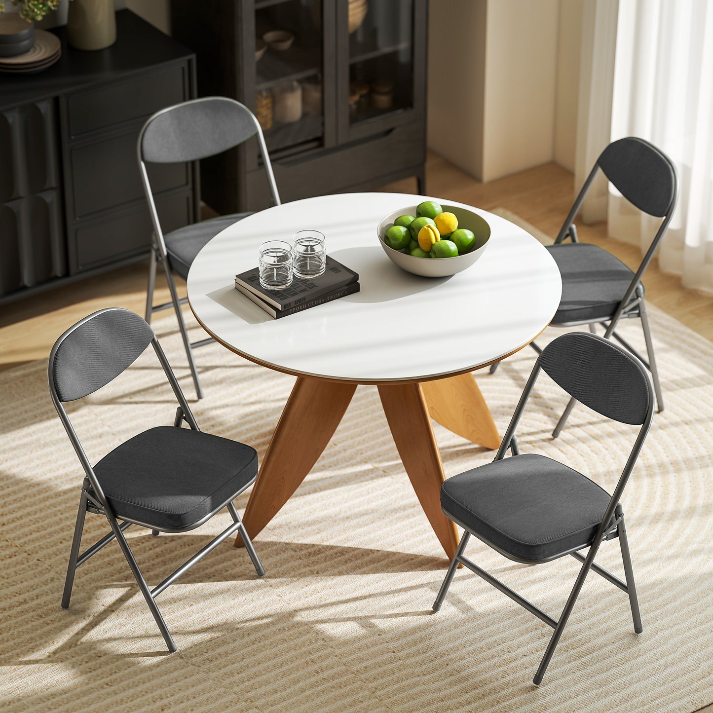 Set of Four Folding Corduroy Seat Chairs - Dark Grey