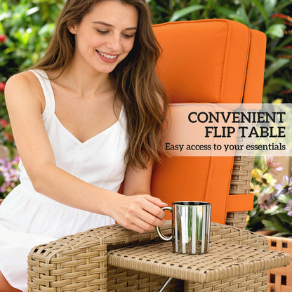 145° Reclining Rattan Armchair, with Footrest - Khaki/Orange