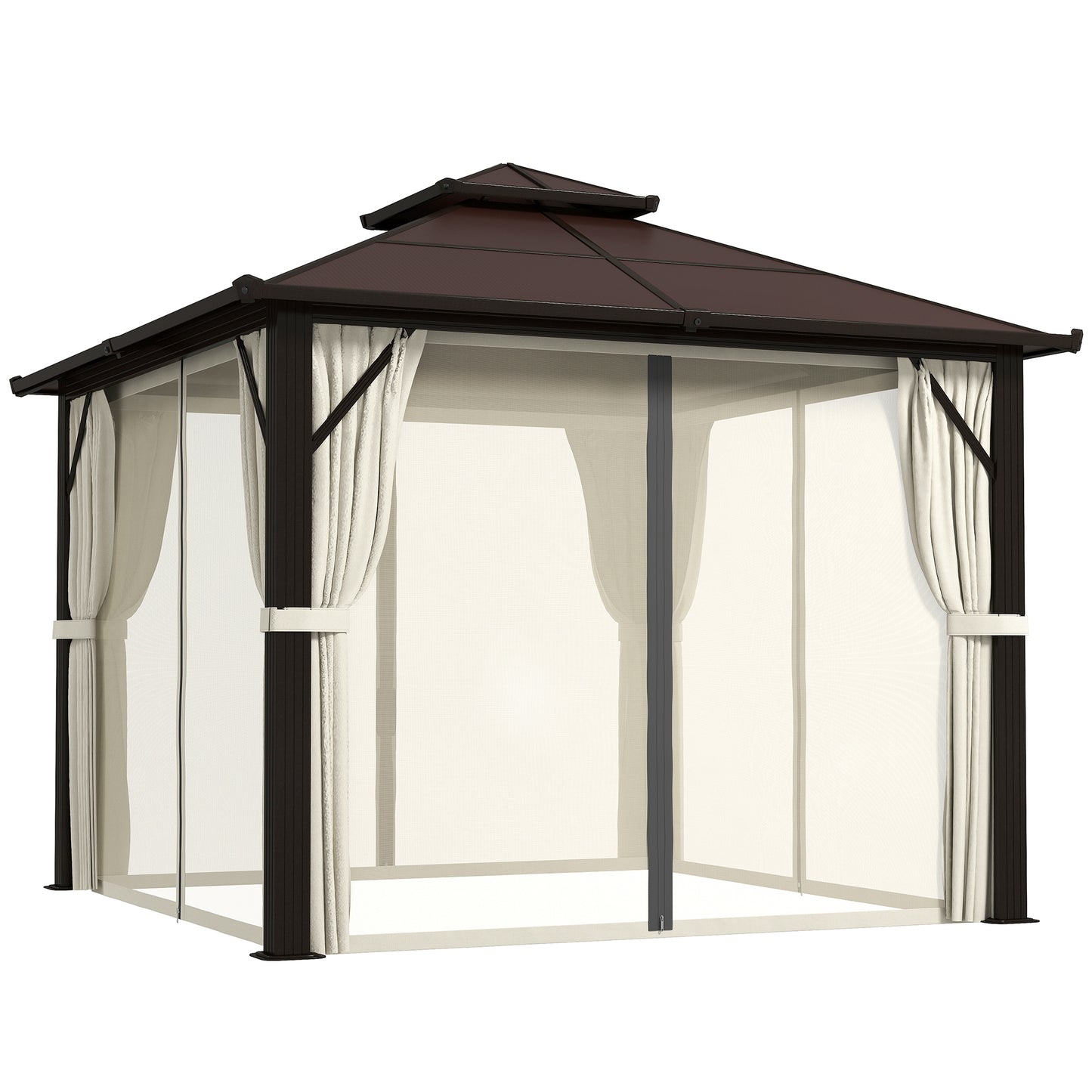 3 x 3(m) Hardtop Gazebo Canopy with UPF30+ Double Polycarbonate Roof, Aluminium Frame Garden Gazebo Permanent Pavilion