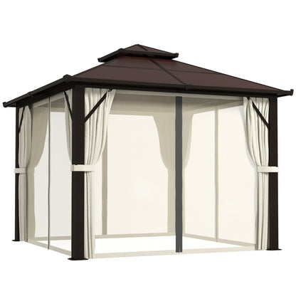 3 x 3(m) Hardtop Gazebo Canopy with UPF30+ Double Polycarbonate Roof, Aluminium Frame Garden Gazebo Permanent Pavilion