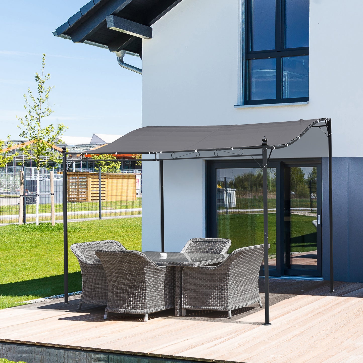 3x3m Metal Pergola with Canopy Garden Awning for Garden Parties, Grey