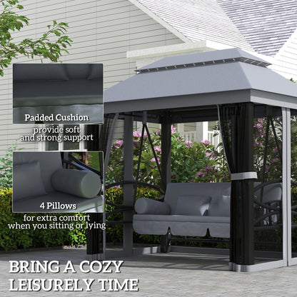 3 Seater Swing Chair Hammock Gazebo Lounger Cushioned Seat Waterproof Grey