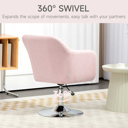 Swivel Accent Chair, Linen Fabric Tub Vanity Chair, Modern Armchair with Adjustable Height and Lumbar Support for Living Room