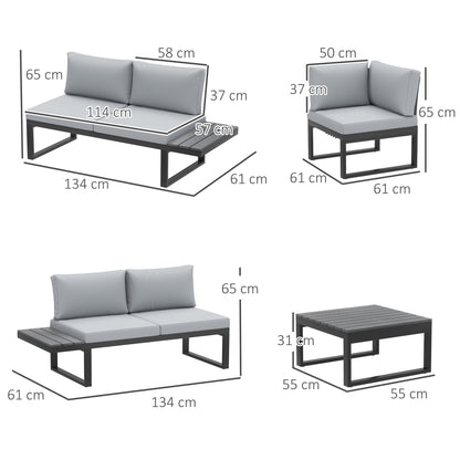 4 Pieces Garden Furniture Set, 5-Level Reclining Garden Corner Sofa Set, Outdoor Lounge Conversation Sectional with Cushions