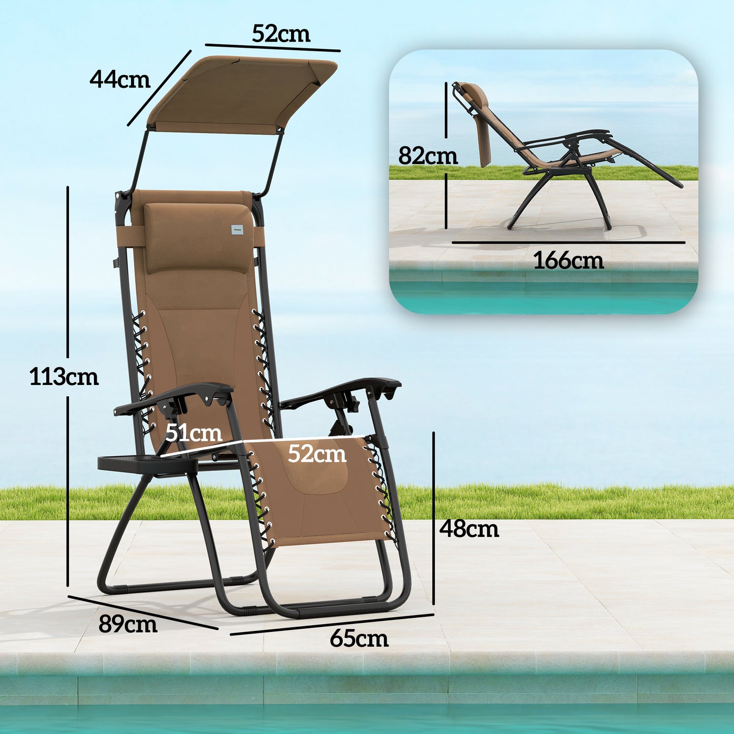 Zero Gravity Lounger Chair Set of 2, Folding Reclining Patio Chair with Shade Cover, Cup Holder