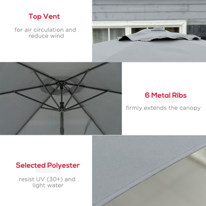 3m Cantilever Parasol with Easy Lever, Patio Umbrella with Crank Handle, Cross Base and 6 Metal Ribs