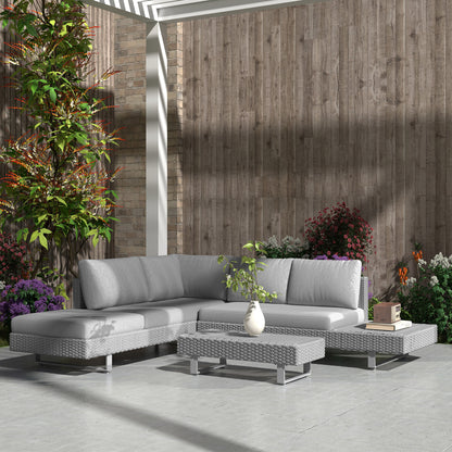 Three-Piece Rattan Sofa Set, with Cushions - Light Grey