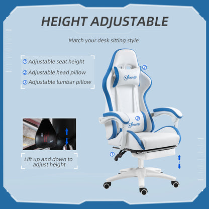 Gaming Chair, Computer Gamer Chair with Reclining High Back, Headrest, Lumbar Support, Footrest, Swivel Wheels, PU Leather