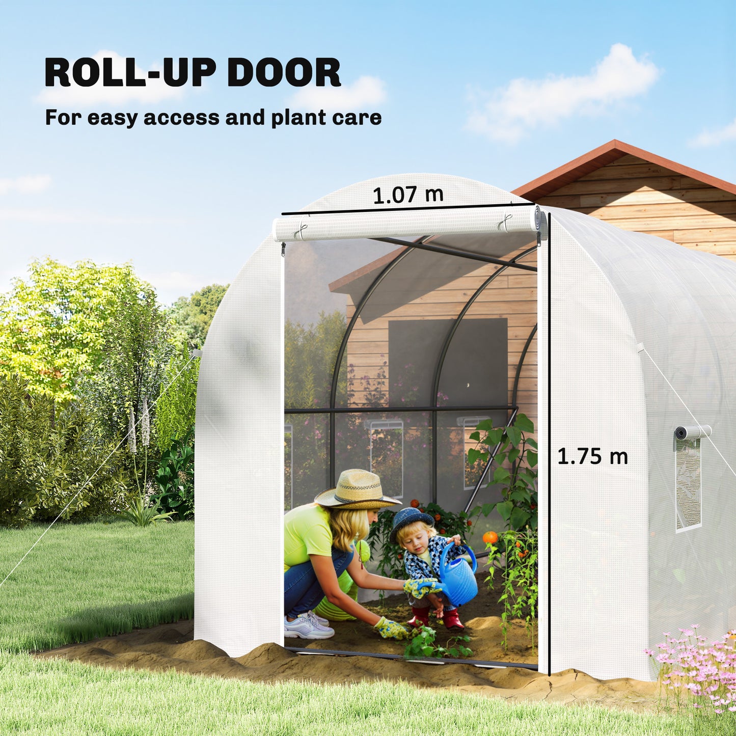 3.5 x 2 x 2 m Polytunnel Greenhouse, Walk-in Green House for Garden with Mesh Windows, Galvanised Steel Frame, White