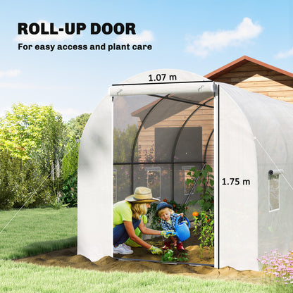 3.5 x 2 x 2 m Polytunnel Greenhouse, Walk-in Green House for Garden with Mesh Windows, Galvanised Steel Frame, White
