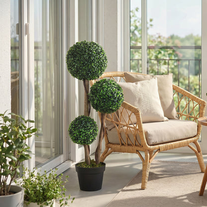 Decorative Artificial Trees Boxwood Ball Topiary Trees in Pot, UV-Cut Fake Plants for Home Indoor Outdoor Decor, 90 cm