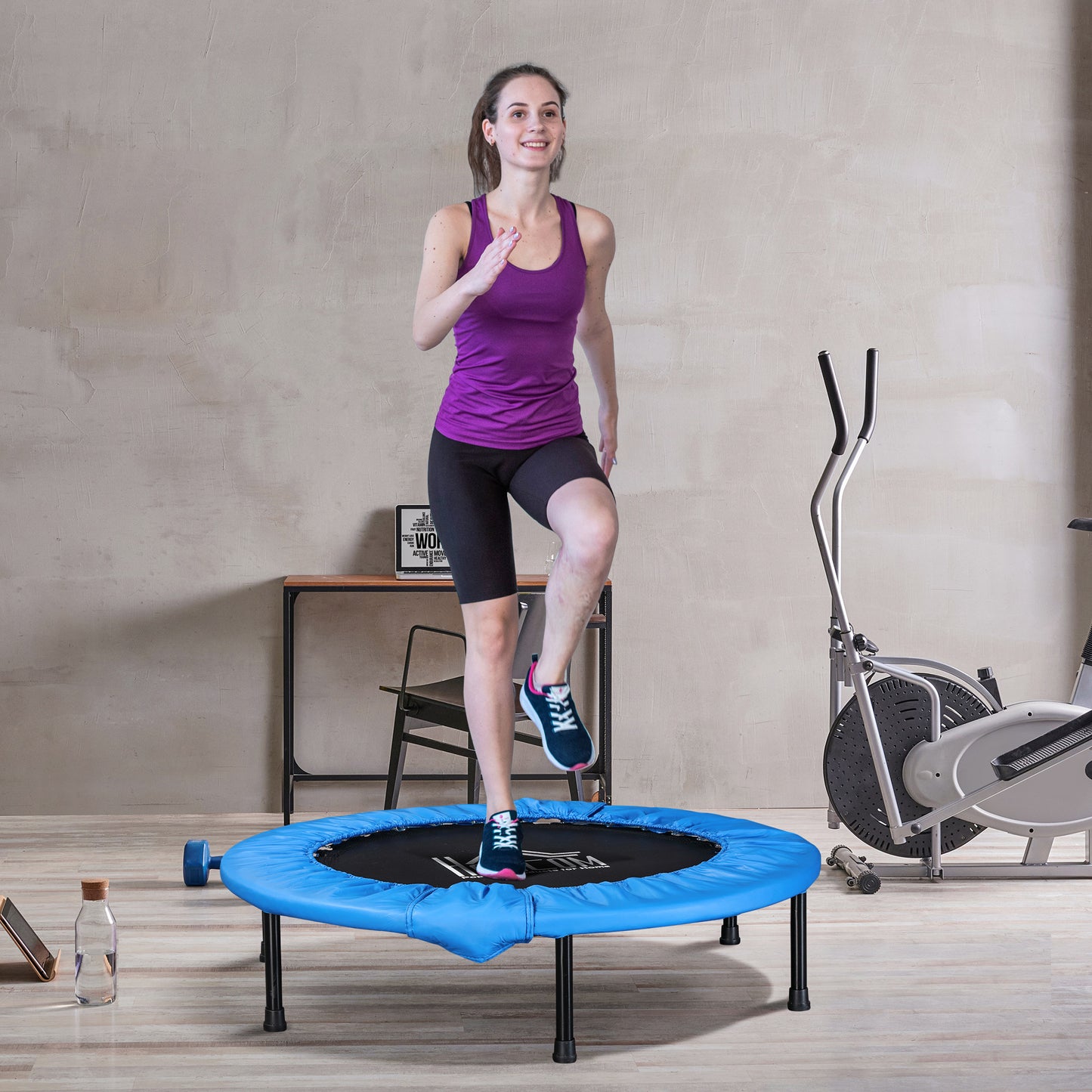 40" Mini Fitness Trampoline Home Gym Yoga Exercise Rebounder Indoor Outdoor Jumper with Safety Pad, Support Up to 150 KG