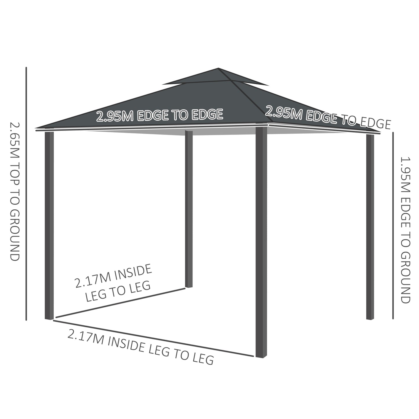 3 x 3 m Garden Gazebo Double Roof Marquee Patio Wedding Party Tent Canopy Shelter with Sidewalls, (Dark Grey)