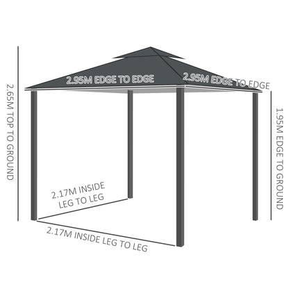 3 x 3 m Garden Gazebo Double Roof Marquee Patio Wedding Party Tent Canopy Shelter with Sidewalls, (Dark Grey)