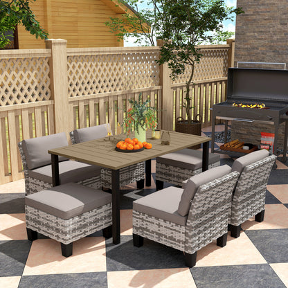 Seven-Piece Rattan Dining Set - Grey