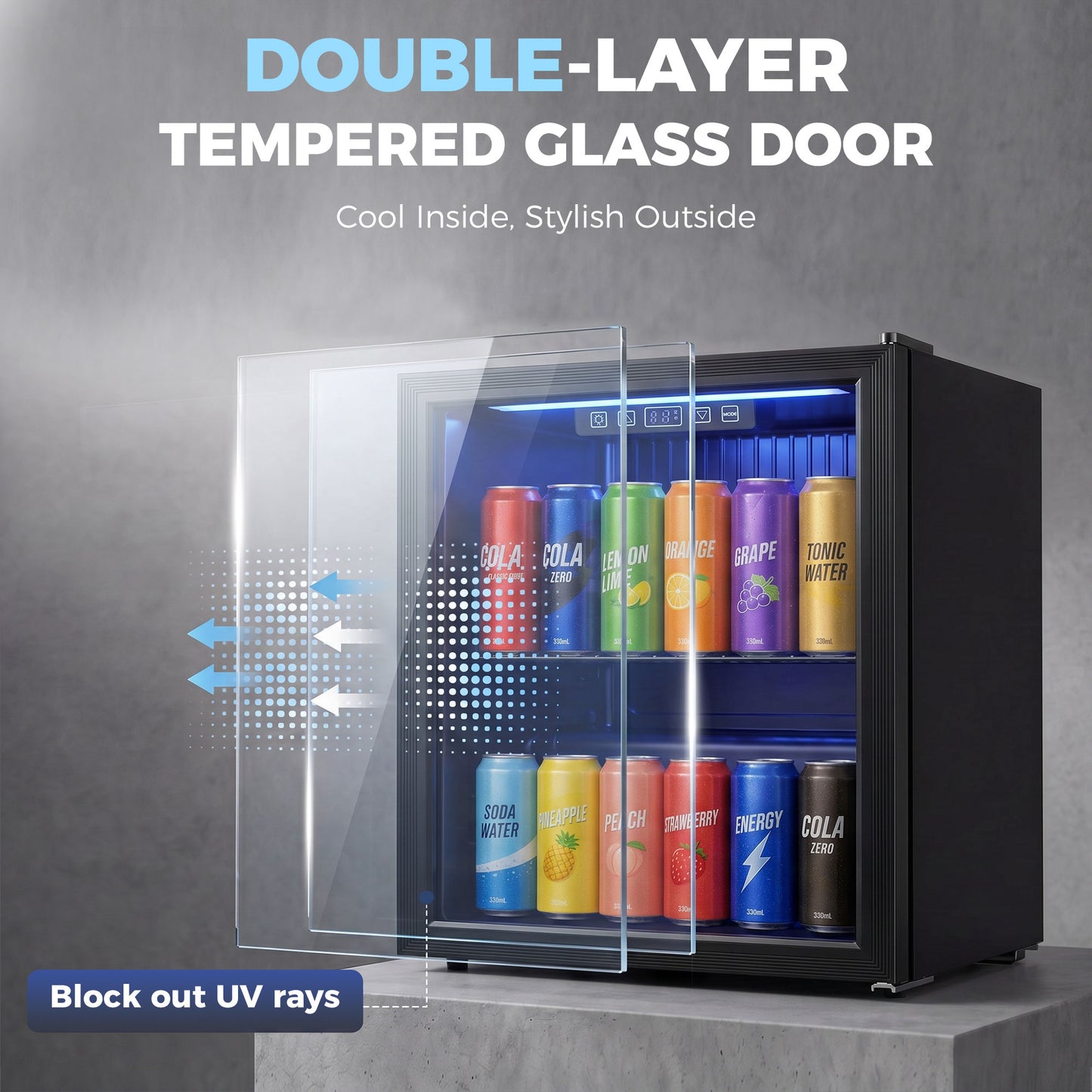 50L Drinks Fridge, 48 Can Under Counter Freestanding Beer Fridge with LED Light