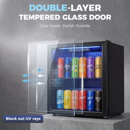 50L Drinks Fridge, 48 Can Under Counter Freestanding Beer Fridge with LED Light