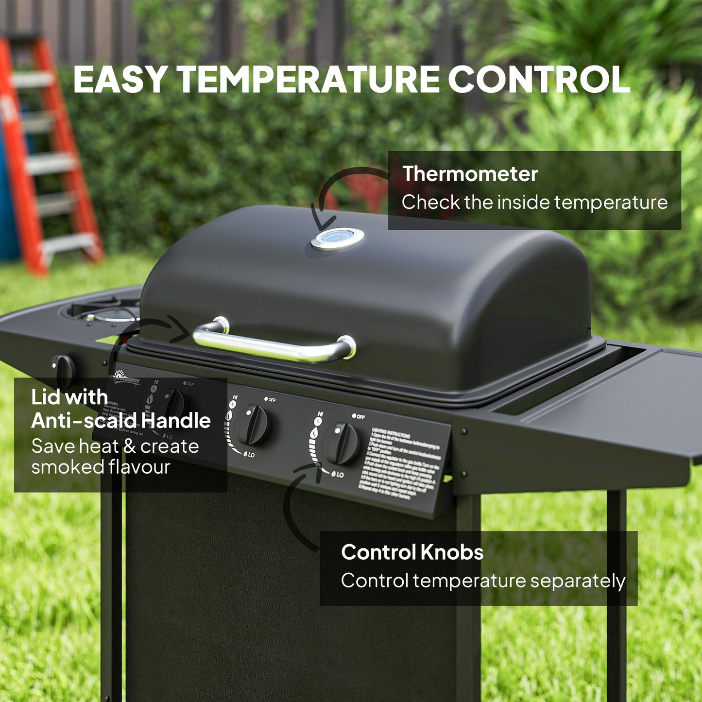 Four Burner Gas Grill BBQ - Black