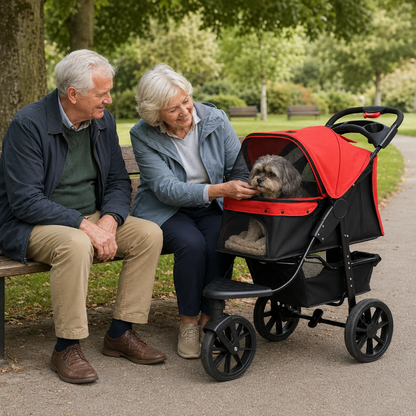 Dog Stroller Foldable Pet Pram for Small Miniature Breeds, Cats, 3 Wheels Dog Pushchair with Brake, Cupholder, Red