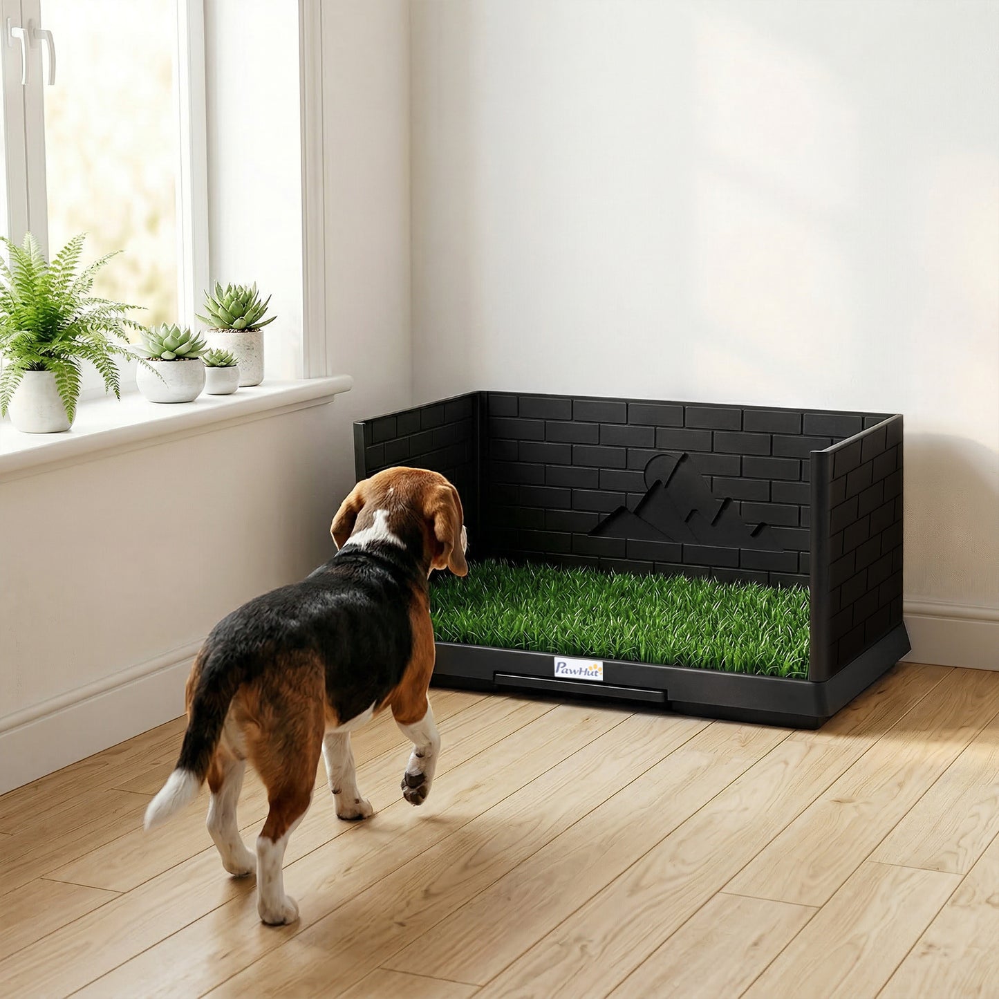 Dog Toilet Tray, Indoor Outdoor Dog Potty with High Walls, Grass Turf, Slide-Out Tray, Urine Collection Base