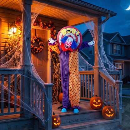 167 cm Life Size Animated Clown Halloween Decoration, Scary Halloween Animatronics Decor with Sound Touch Activated