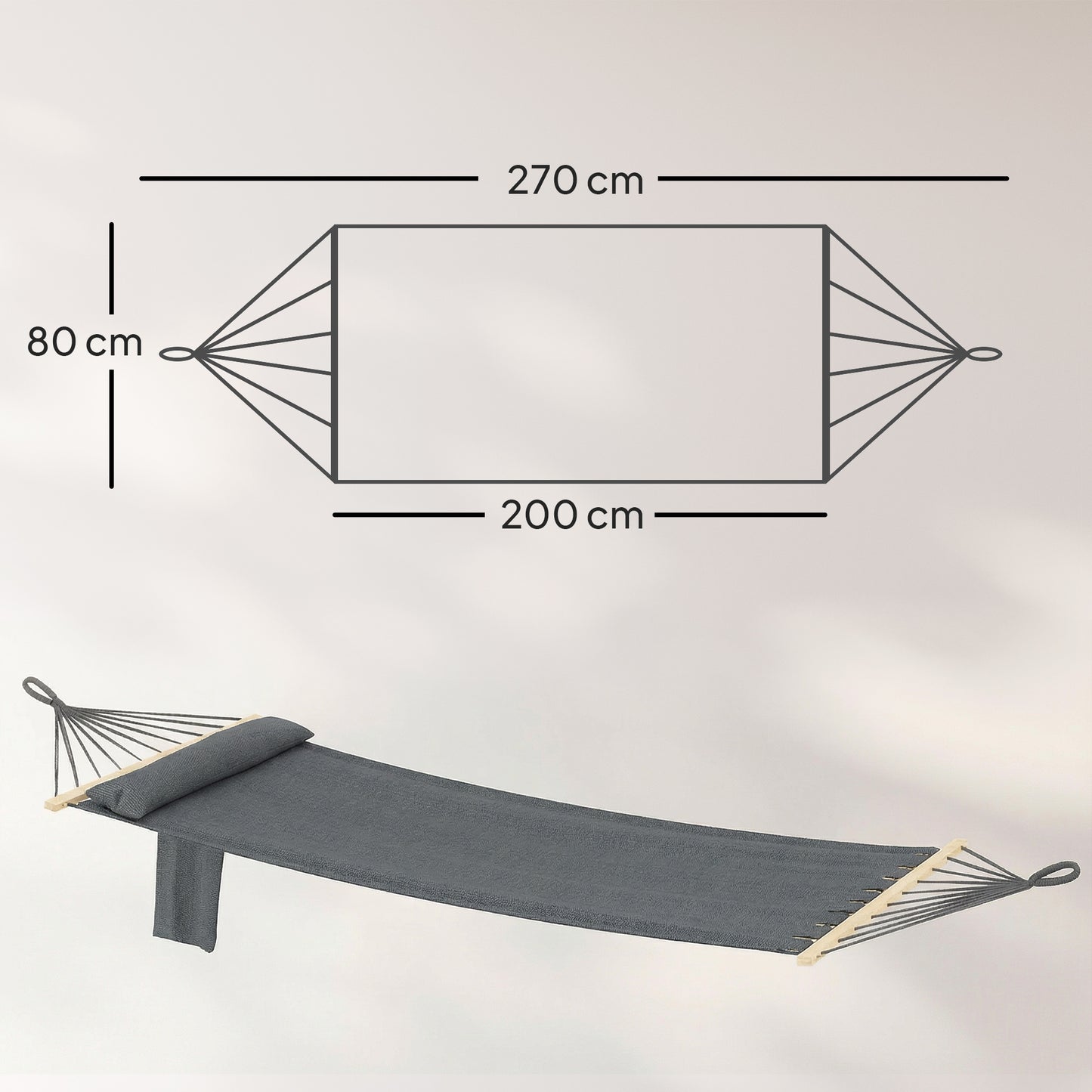 Cotton Hammock, Soft Portable Swing Sleeping w/ Headrest & Side Pocket, Dark Grey