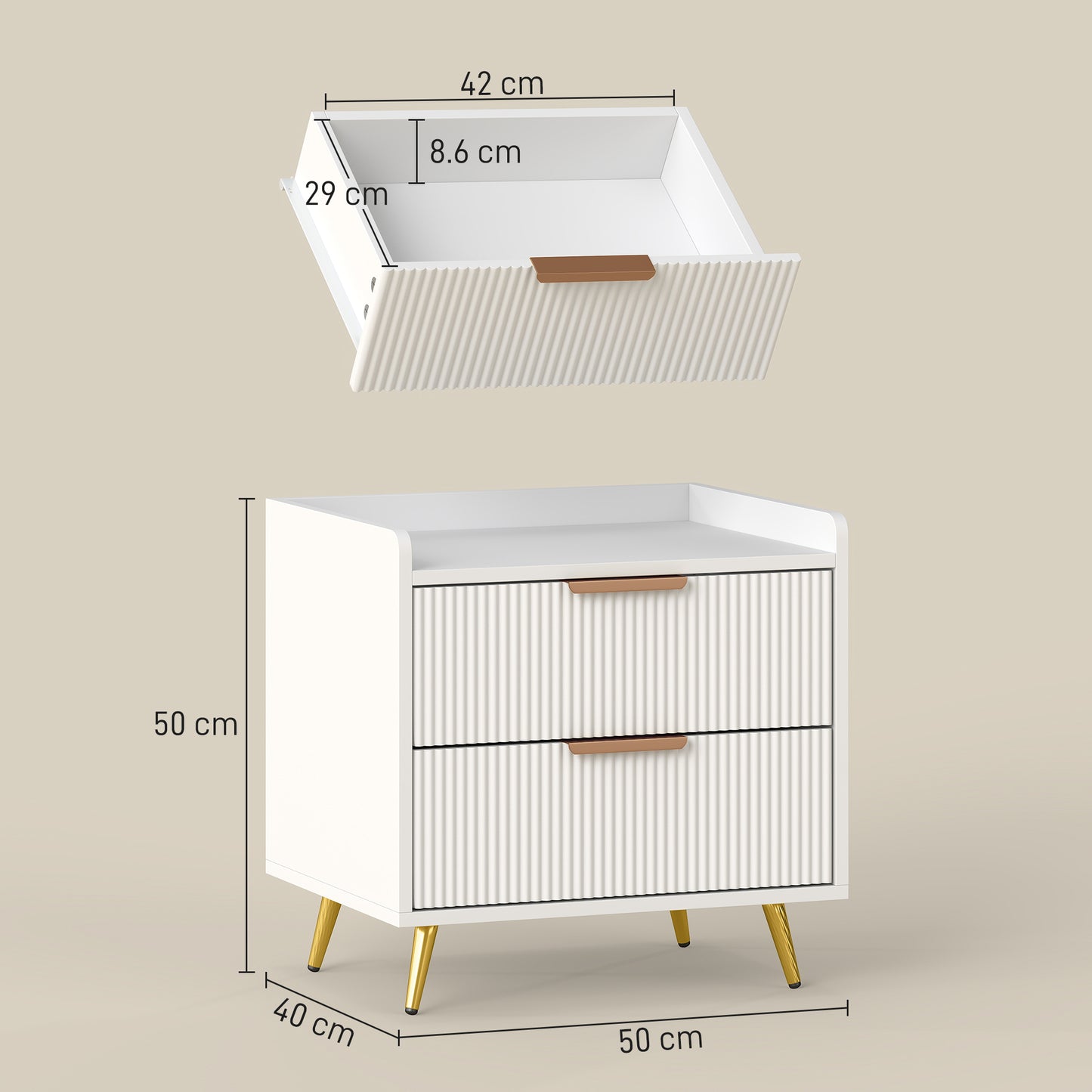 Elegant Two-Drawer Bedside Table - White