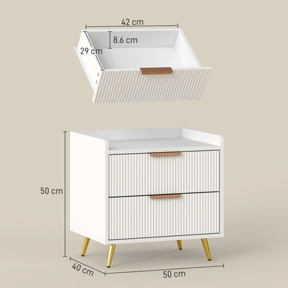 Elegant Two-Drawer Bedside Table - White