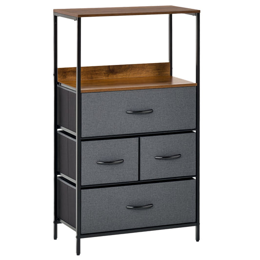 4 Drawer Storage Chest Unit Home Cabinet w/ Shelves for Living Room Bedroom Entryway Living Furniture, Black
