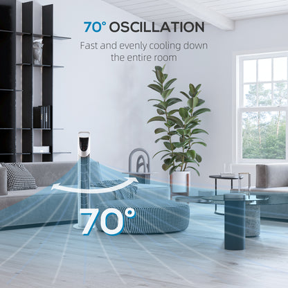31 Inch Bladeless Oscillating Tower Fan with 70° Oscillation, Remote Control, 7.5H Timer, 3 Speed 3 Modes