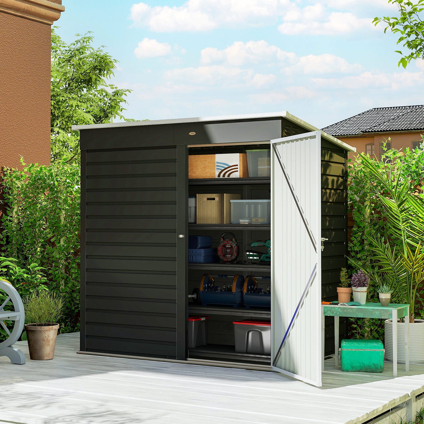 6 x 4ft Metal Garden Storage Shed, Outdoor Tool Storage Shed with Lockable Door and Gloves for Garden, Patio, Dark Grey