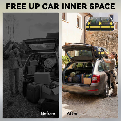 Car Roof Bag, 21 Cubic Feet Waterproof Soft Car Roof Box Roofing Cargo Carrier w/ Reflective Arrows, Door Hooks, Yellow