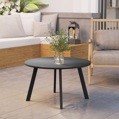 70cm Round Coffee Table, Outdoor Garden Table with Non-Slip Foot Pads and Metal Frame for Garden, Terrace, Balcony
