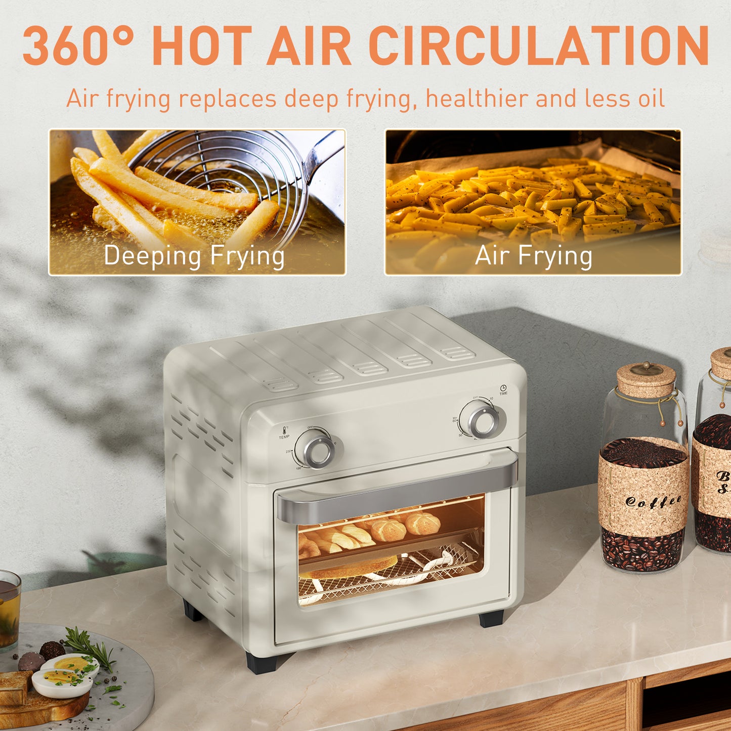10L Air Fryer Oven, Mini Oven, Oil Free Cooking, Grill, Roast, Bake, with Adjustable Temperature, Timer, Dishwasher Safe