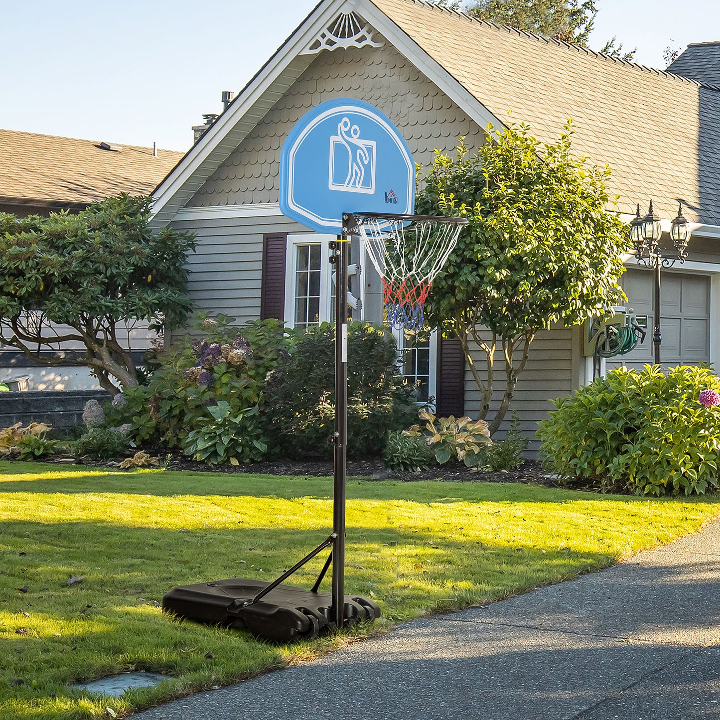 Adjustable Basketball Hoop and Stand, with Wheels and Weight Base, Blue
