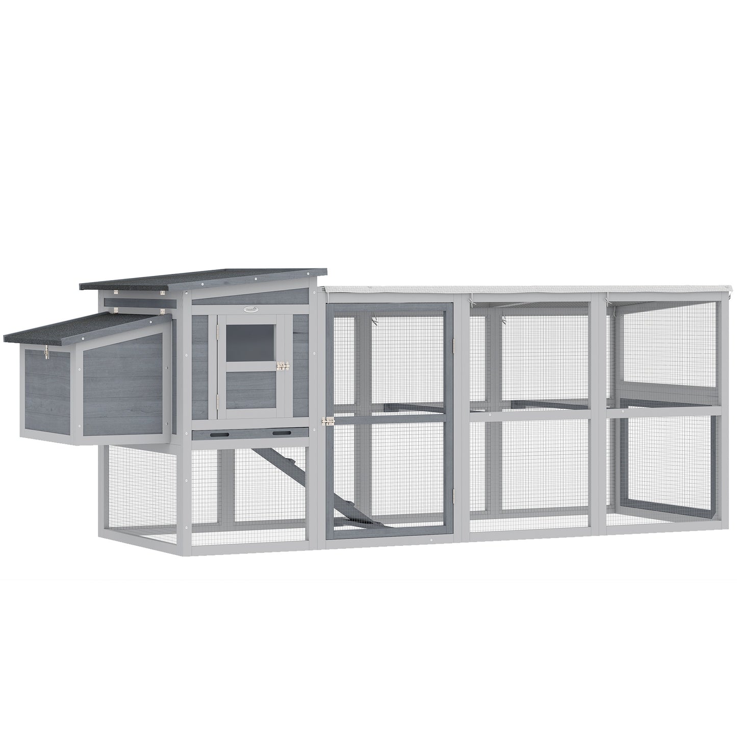 Large Chicken Coop, Wooden Hen House with Covered Run, Nesting Box, Pull-Out Tray, Opening Asphalt Roof