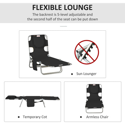 Foldable Sun Lounger, Beach Chaise Lounge with Reading Hole, Arm Slots, 5-Position Adjustable Backrest, Side Pocket