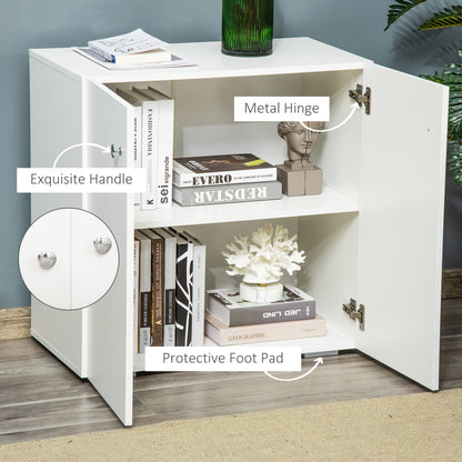 2 Tier Bookcase, Wooden Storage Cabinet with 2 Doors, Freestanding Sideboard for Living Room, Home Office and Study, White