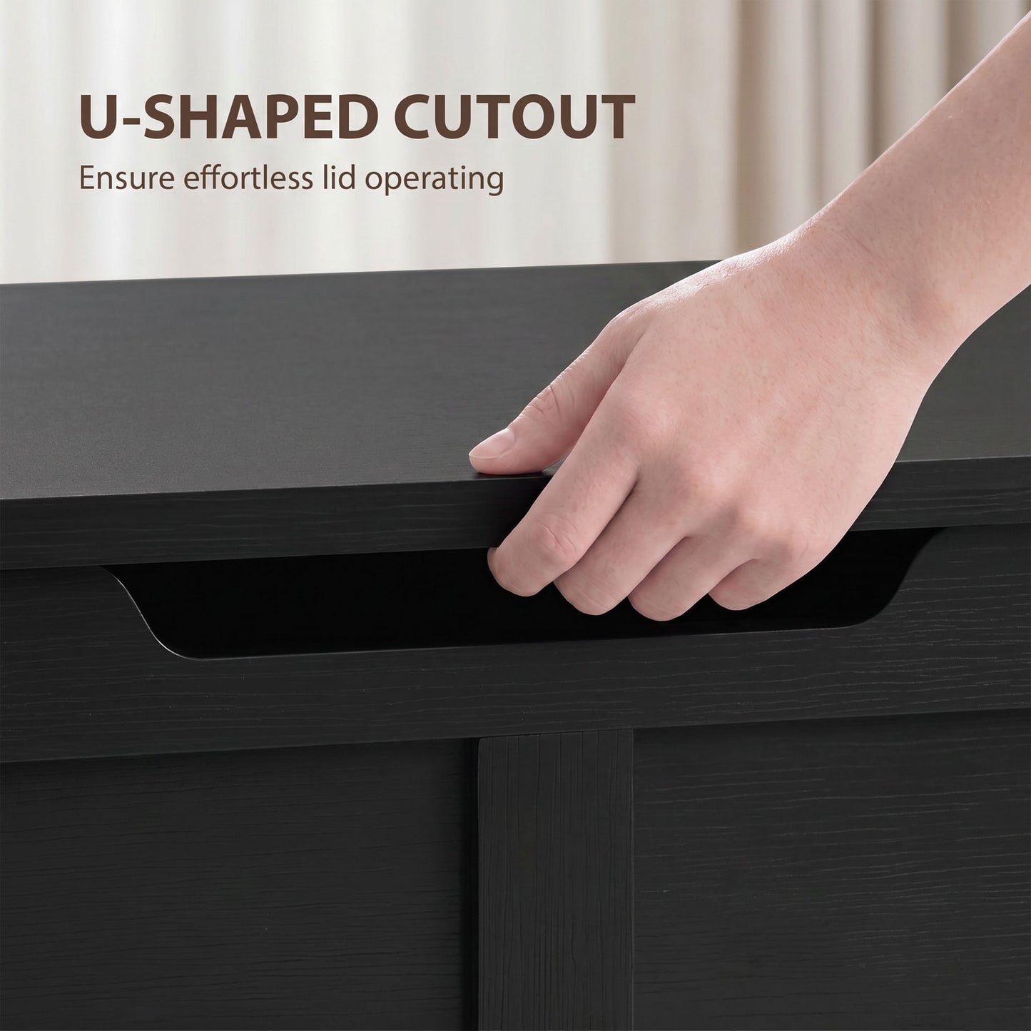 100L Home Storage Box, with Safety Hinge - Black Wood-Effect