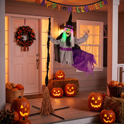200cm Life Size Animated Flying Witch Halloween Decorations Outdoor Indoor, Scary Halloween Animatronics Decor