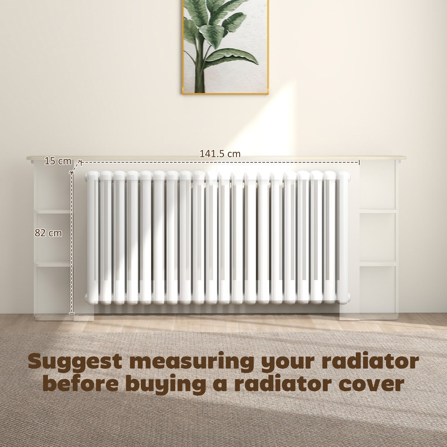 Radiator Cover with Open Storage Shelves, Vertical Slatted Cabinet Shelf Heater Cover for Living Room, Hallway, Extra Large