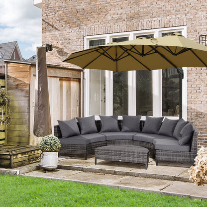 5 Pieces Rattan Garden Furniture Set, 4 Seater Half-Round Garden Sofa Set with Thickened Cushions
