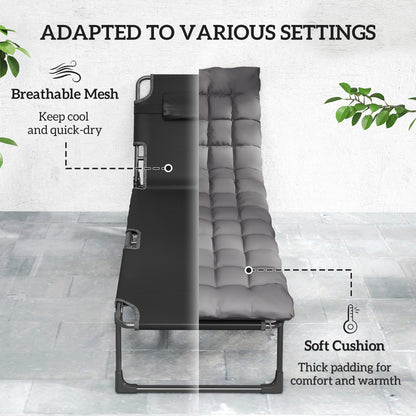 Folding Sun Lounger for Garden, 5-Position Oversized Camping Bed Recliner with Cushions, Dark Grey
