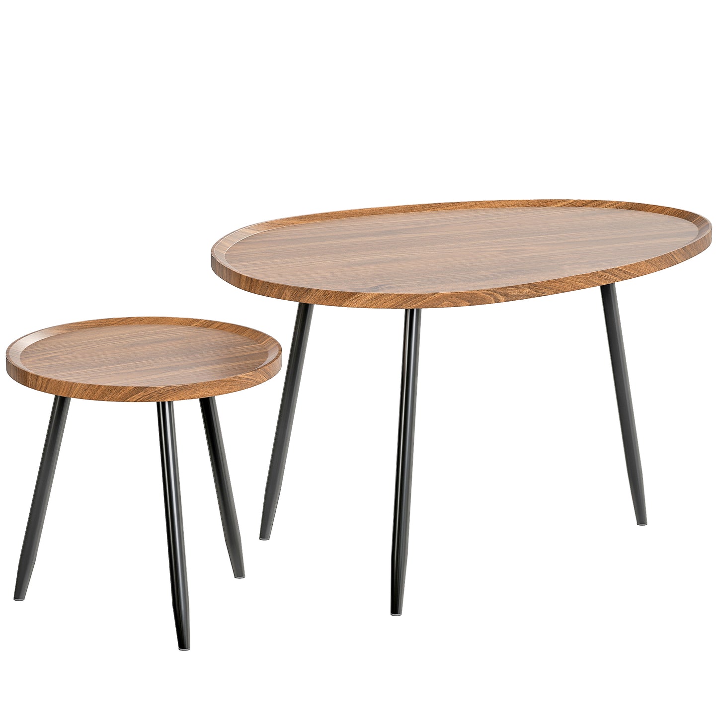 Nesting Coffee Table Set of 2, 80cm Modern Stacking End Side Table with Metal Legs for Living Room Bedroom Office