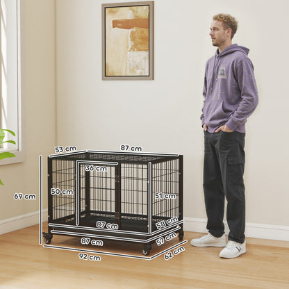 36" Heavy Duty Metal Dog Crate Pet Cage with Tray Wheeled Dog Kennel - Black (Medium)