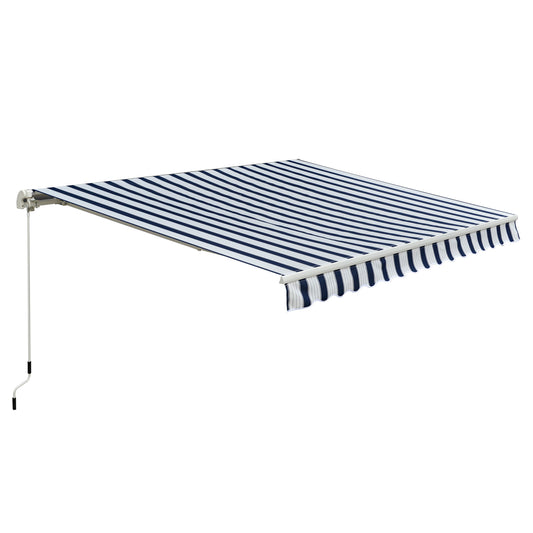Manual Retractable Awning, 3x2.5 m-Blue/White Stripes