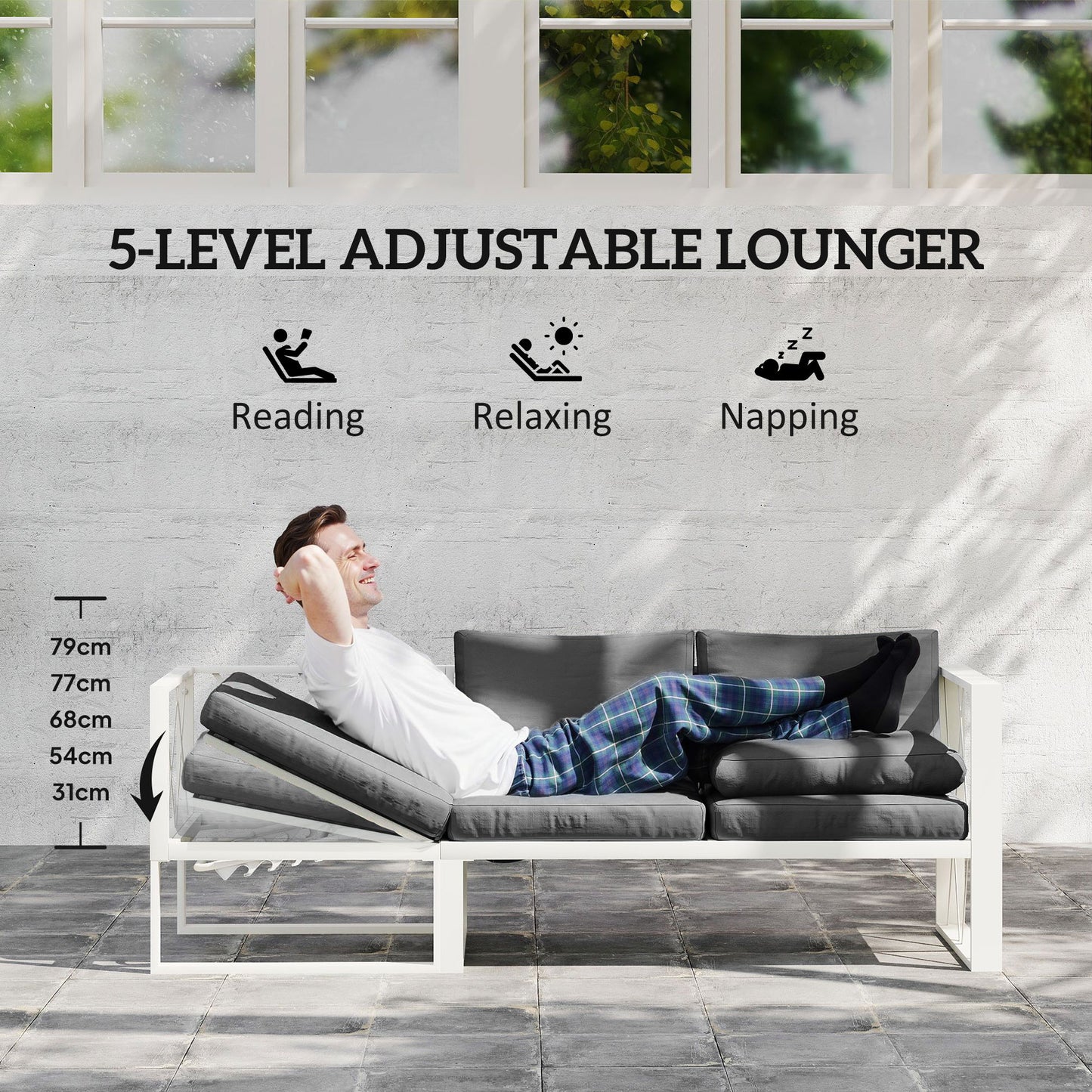 Four-Piece L Shaped Garden Furniture Set with 5-Level Adjustable Lounger - Grey