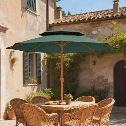 2.7 m Garden Parasol with Double Top Outdoor Market Table Umbrella with Crank System, Green