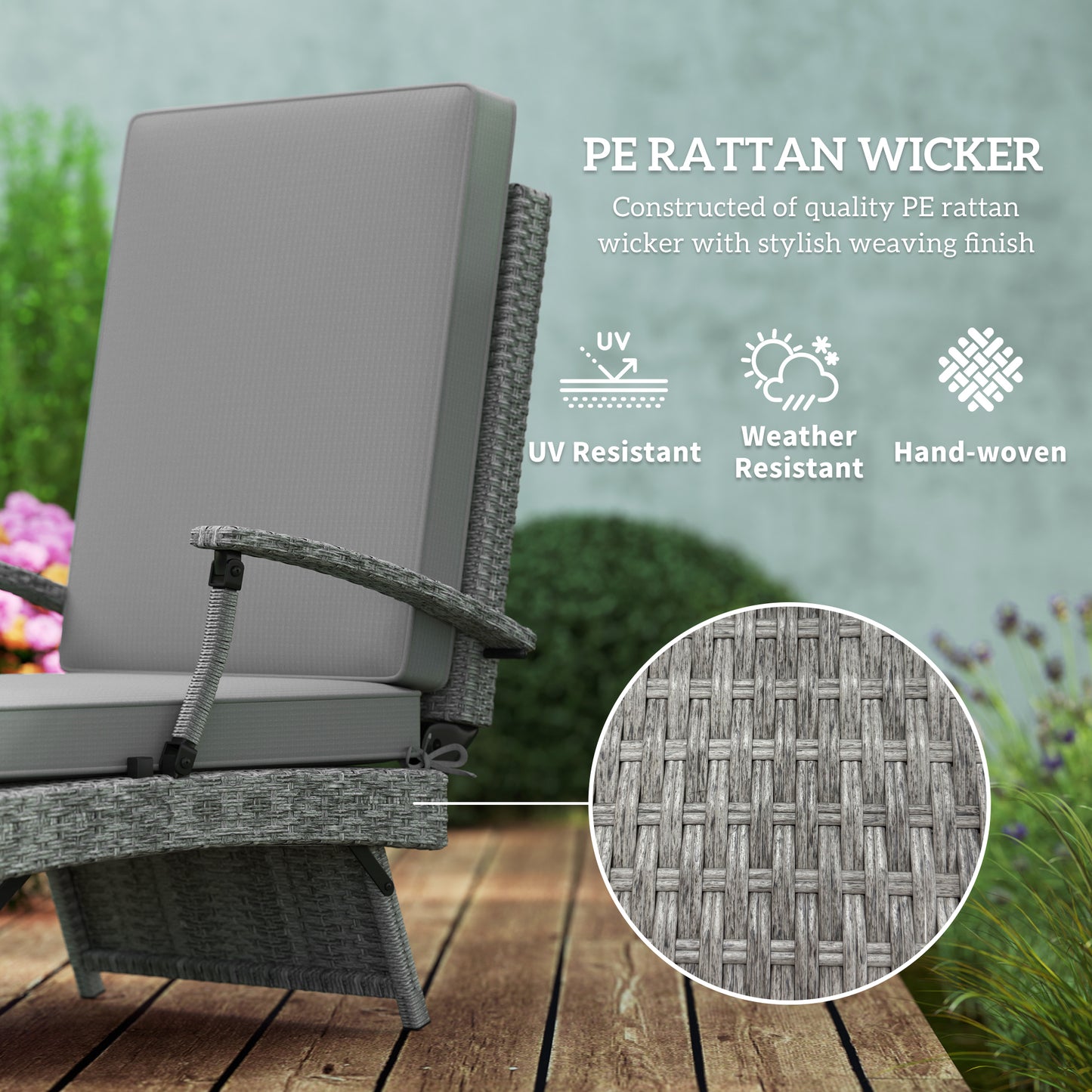 80° Reclining Rattan Lounger - Grey